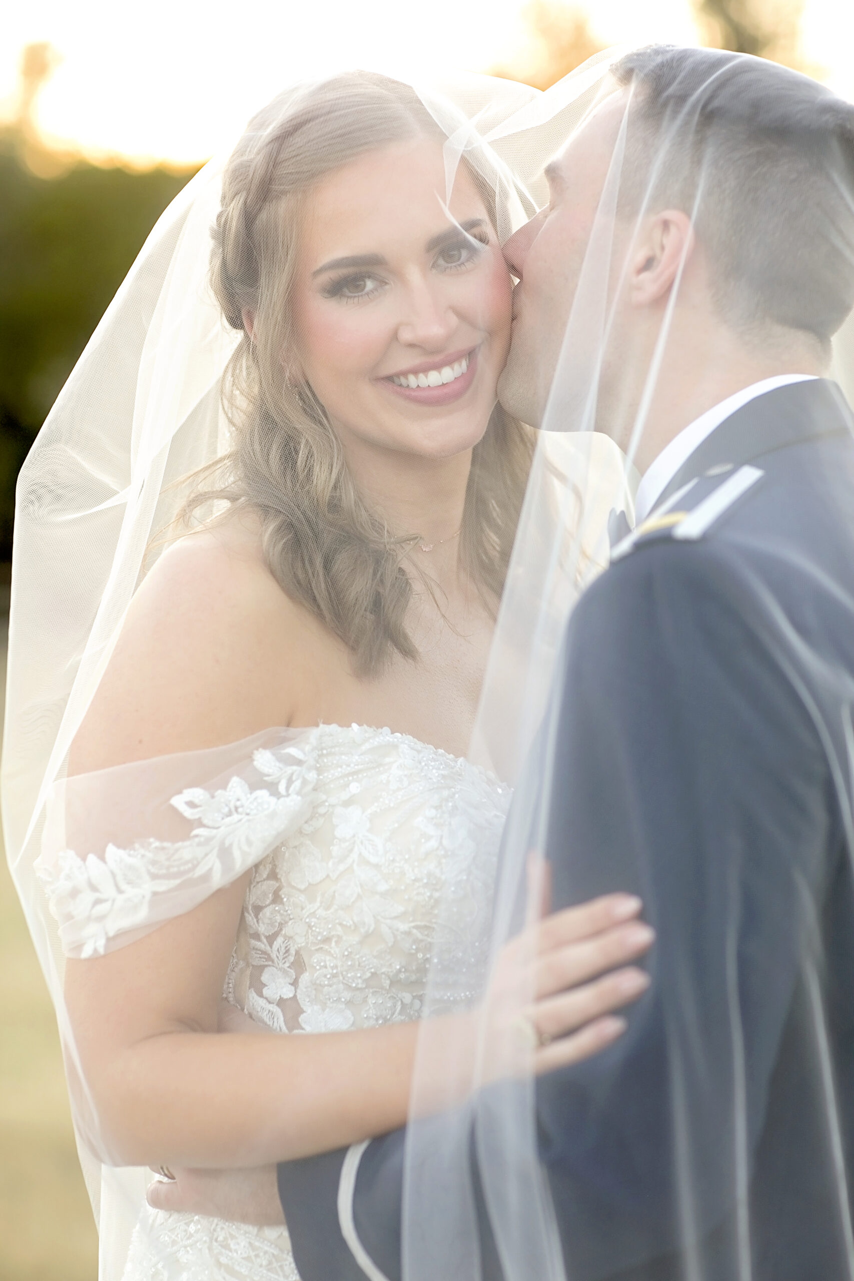 Bride and groom during winter wedding portraits at Hidden River Ranch