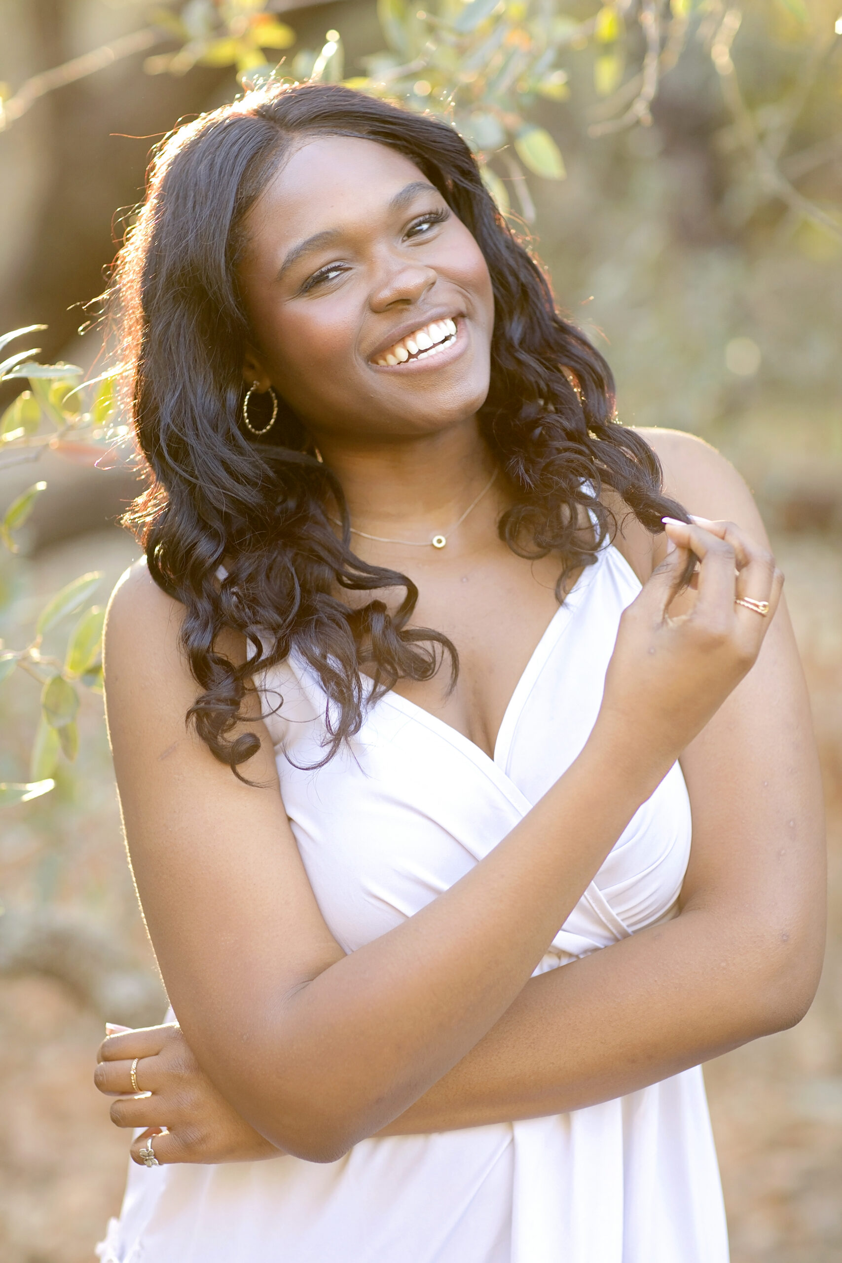 Sephora, Class of 2026 senior portrait session at Episcopal Diocese of West Texas in San Antonio, Texas, featuring soft natural light, elegant architecture, and casual dress outfits.