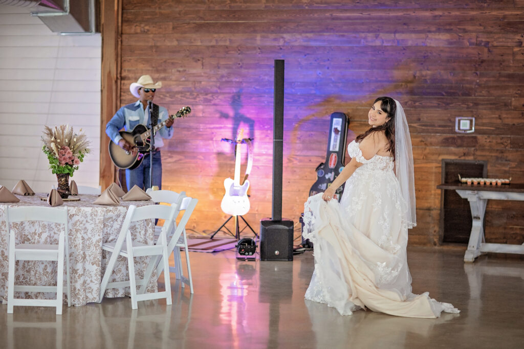 Bride with musician LaTrail Bailey at The Fields Venue in Cibolo